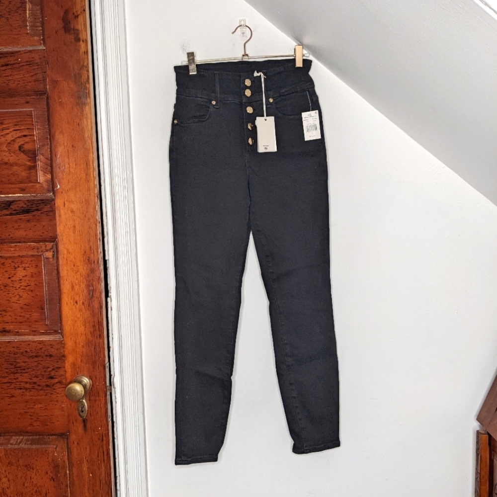GOOD AMERICAN Good Waist Corset Exposed Button Jean in Black NEW Size 4